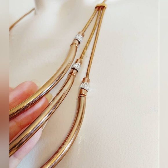 Henri Bendel art deco triple strand gold finish necklace tassle Statement - Picture 8 of 10